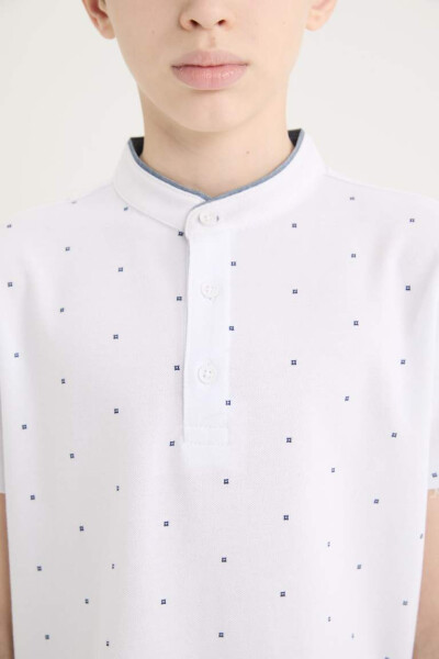 White Short Sleeve Polo T-Shirt for Boys with Polo Collar - 4