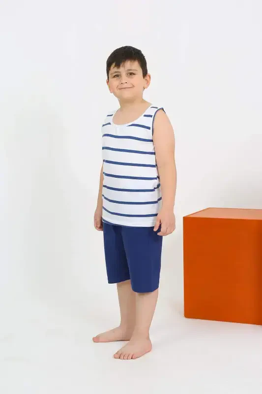 White Short Sleeve Short Pants Boys Pyjama Set 20435 - BÜYÜKBEDENIZ