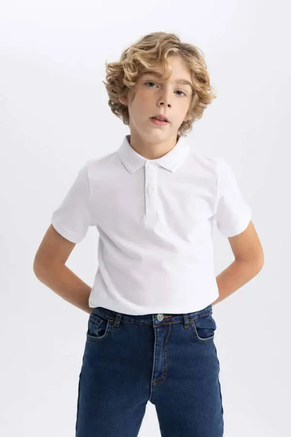 White Short-Sleeved Pike Polo Shirt for Boys - 9