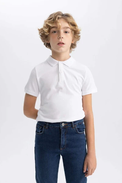 White Short-Sleeved Pike Polo Shirt for Boys - 10