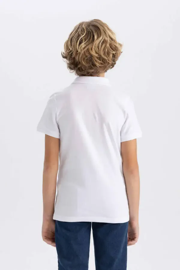 White Short-Sleeved Pike Polo Shirt for Boys - 12