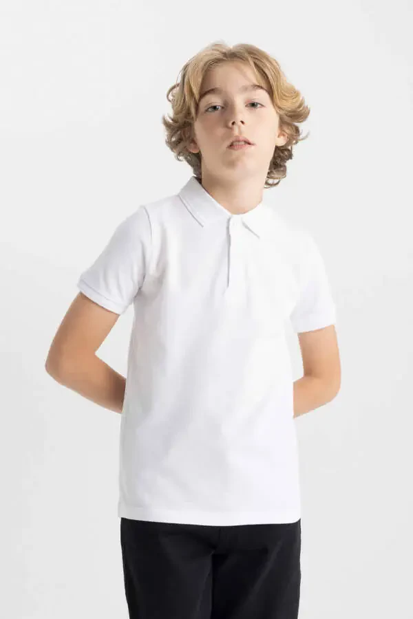 White Short-Sleeved Pike Polo Shirt for Boys - 1