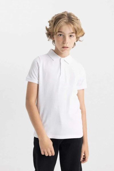 White Short-Sleeved Pike Polo Shirt for Boys - 3