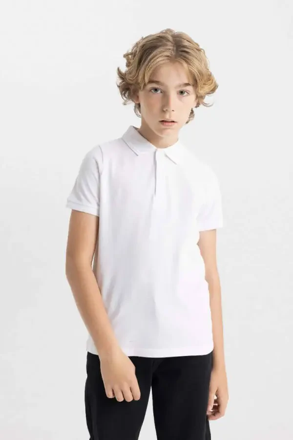 White Short-Sleeved Pike Polo Shirt for Boys - 3