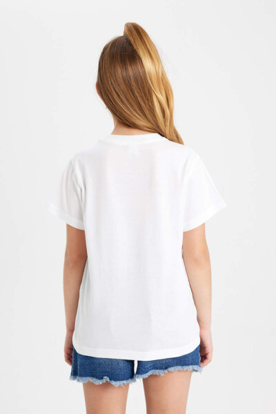 White Short-Sleeved Printed T-Shirt for Girls - 6