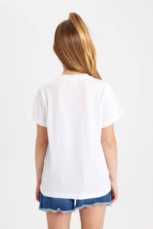 White Short-Sleeved Printed T-Shirt for Girls - 6