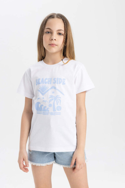 White Short-Sleeved Printed T-Shirt for Girls - 3