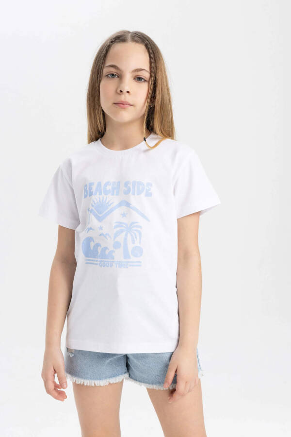 White Short-Sleeved Printed T-Shirt for Girls - 12