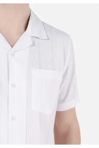 White, short-sleeved, striped, regular fit men's shirt - 4