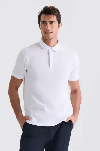 White Slim Fit 100% Cotton Mercerized Polo Neck T-shirt 