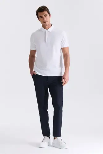 White Slim Fit 100% Cotton Mercerized Polo Neck T-shirt - 2