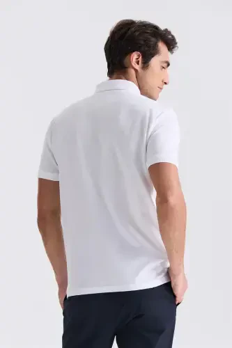 White Slim Fit 100% Cotton Mercerized Polo Neck T-shirt - 4