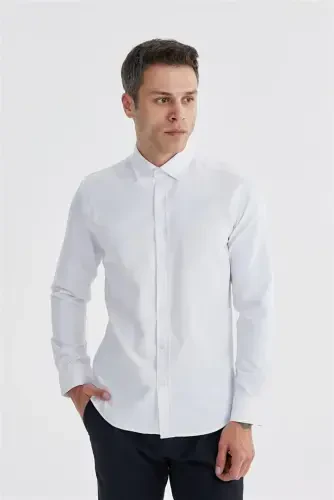White Slim Fit Button-Down Collar Printed Cotton Shirt - Modazone (1)