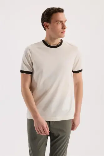 White Slim Fit Crew Neck 100% Cotton T-Shirt - JAKAMEN (1)