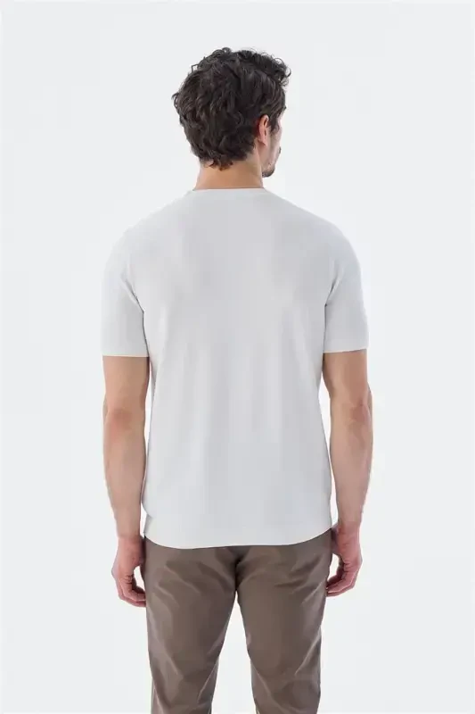 White Slim Fit Crew Neck Patterned Knit T-Shirt - 4