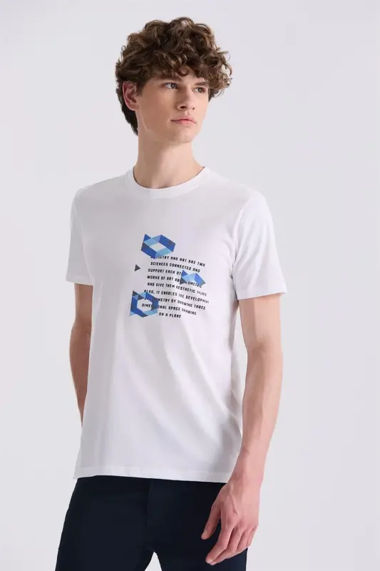 White Slim Fit Crew Neck T-Shirt - JAKAMEN