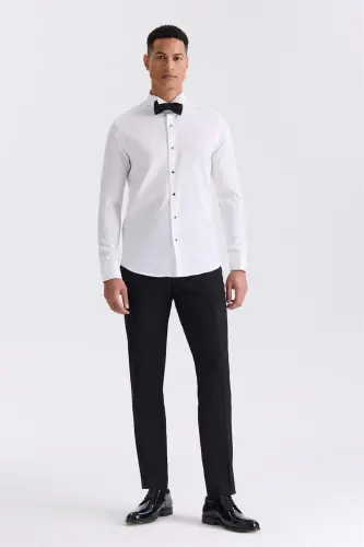 White Slim Fit Cufflinks 100% Cotton Stand Collar Shirt - 2