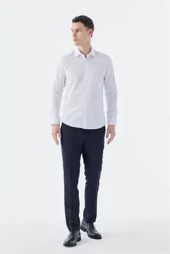 White Slim Fit Italian Collar Long Sleeve Classic Tie Cotton Shirt - 3