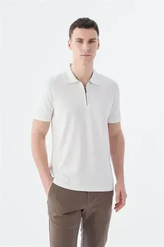 White Slim Fit Mandarin Collar T-Shirt - 4