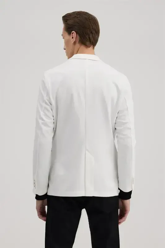 White Slim Fit Mono Collar Flap Pocket Jacket - 4