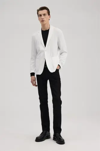 White Slim Fit Mono Collar Flap Pocket Jacket 