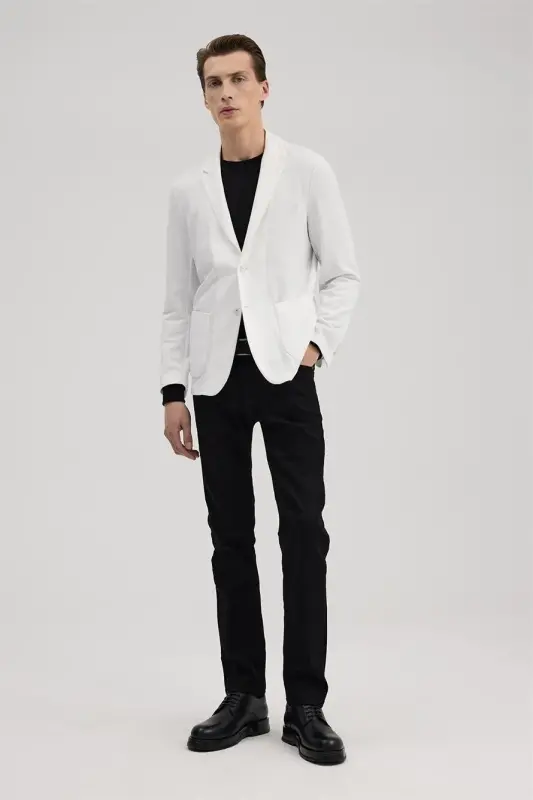 White Slim Fit Mono Collar Flap Pocket Jacket - 1