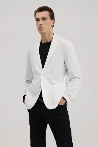 White Slim Fit Mono Collar Flap Pocket Jacket - JAKAMEN (1)