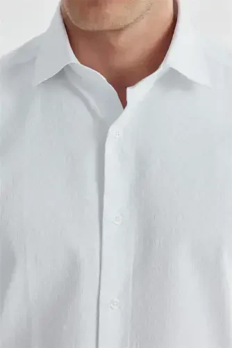 White Slim Fit Patterned Classic Tie Cotton Shirt - 3