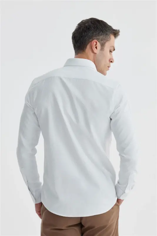 White Slim Fit Patterned Classic Tie Cotton Shirt - 4