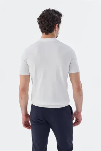 White Slim Fit Patterned Polo T-Shirt - 4