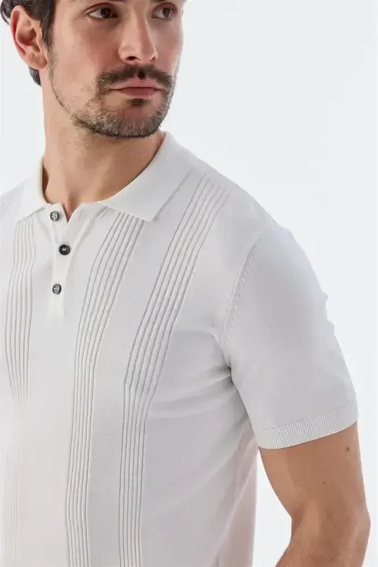 White Slim Fit Patterned Polo T-Shirt - 3