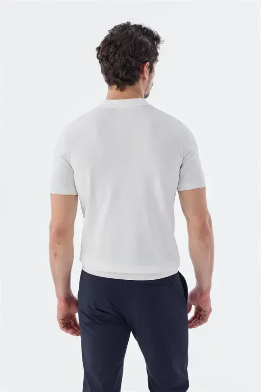White Slim Fit Patterned Polo T-Shirt - 4