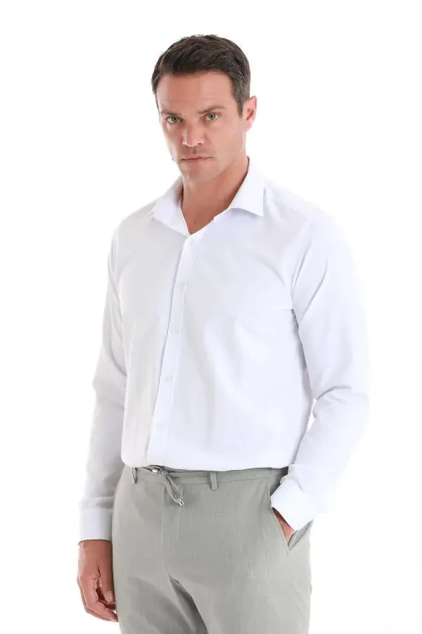 White Slim Fit Patterned Slim Collar Cotton Long Sleeve - 1