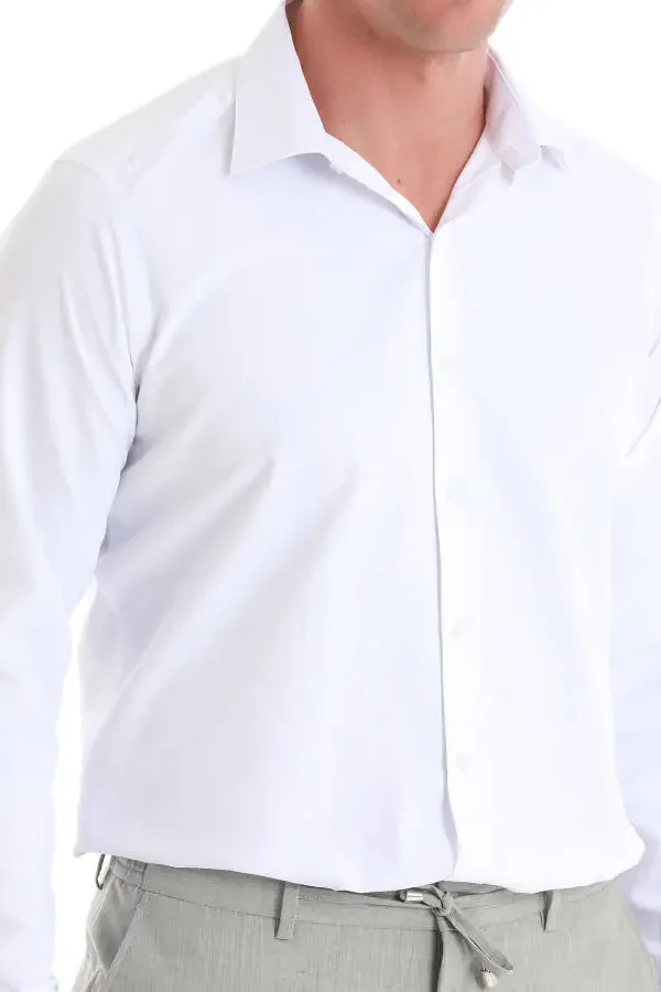 White Slim Fit Patterned Slim Collar Cotton Long Sleeve - 5