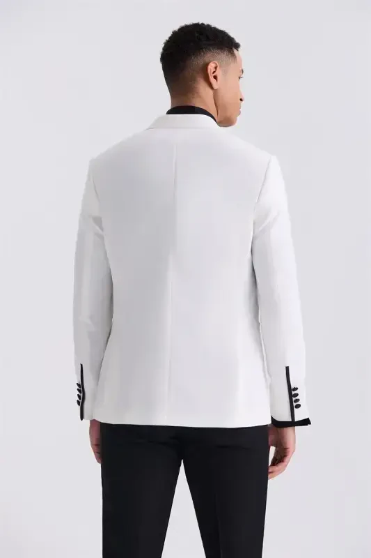 White Slim Fit Peak Lapel Double Breasted Tuxedo Suit - 4