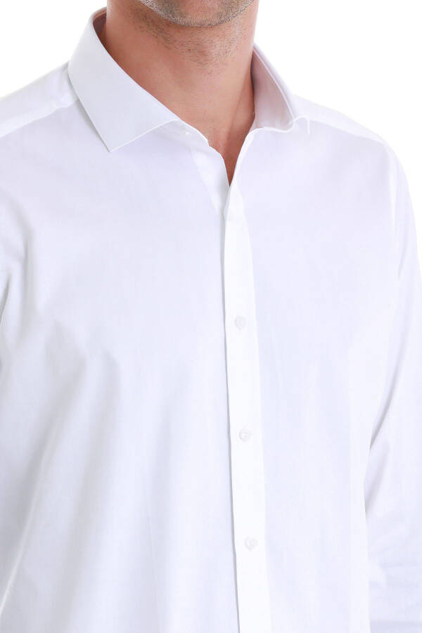 White Slim Fit Plain 100% Cotton Spread Italian Collar Long - 6