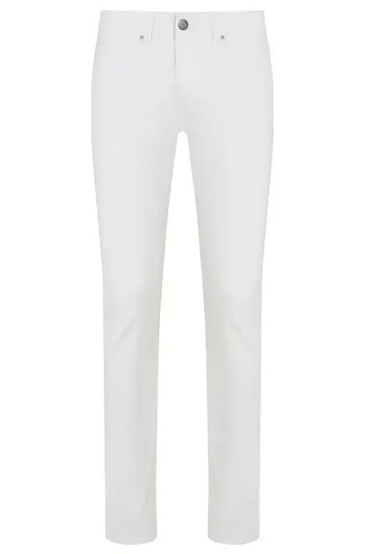 White Slim Fit Plain Cotton 5 Pocket Jeans-White - 1