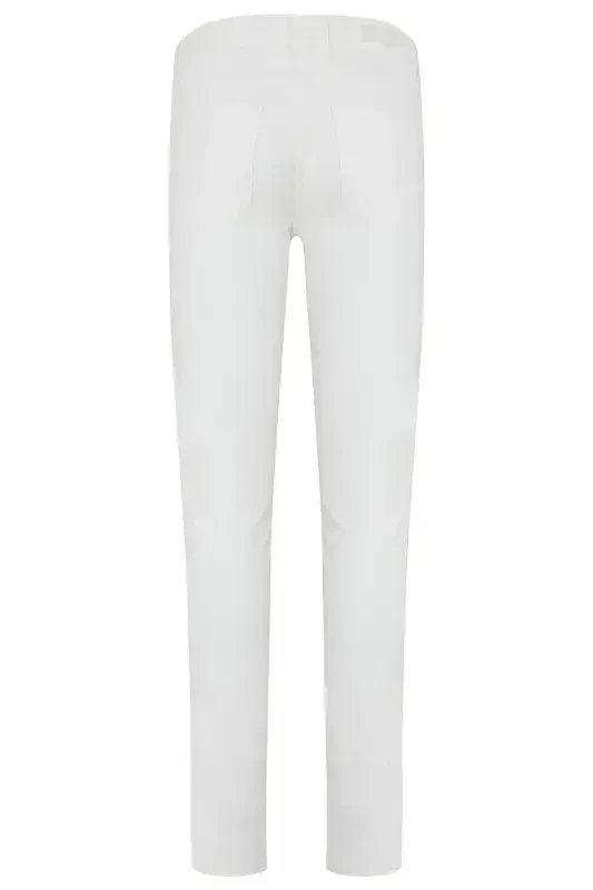 White Slim Fit Plain Cotton 5 Pocket Jeans-White - 2