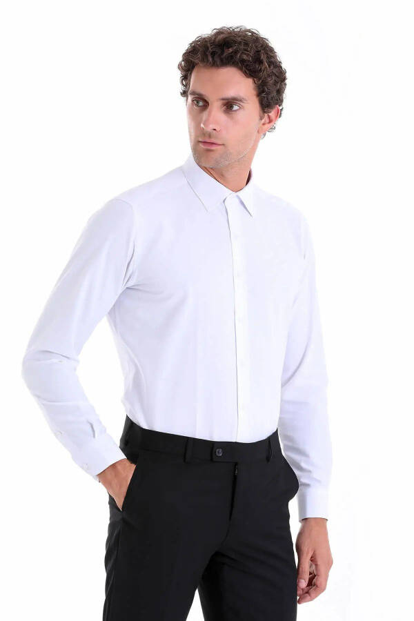 White Slim Fit Plain Cotton Slim Collar Long Sleeve Kl - 3