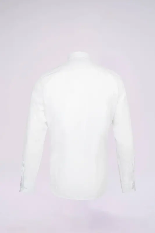 White Slim Fit Plain Slim Collar Cotton Long Sleeve Sports Shirt-White - 2