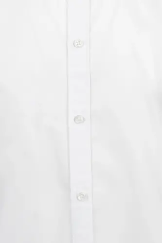 White Slim Fit Plain Slim Collar Cotton Long Sleeve Sports Shirt-White - 3