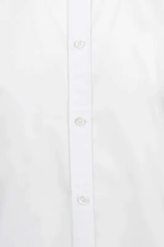 White Slim Fit Plain Slim Collar Cotton Long Sleeve Sports Shirt-White - 3