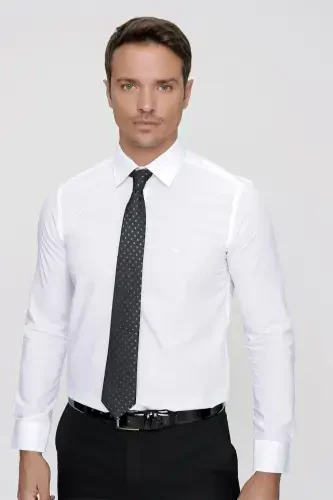 White Slim Fit Plain Stiff Collar Easy Iron (GIFT BOXED) Long Sleeve Shirt 