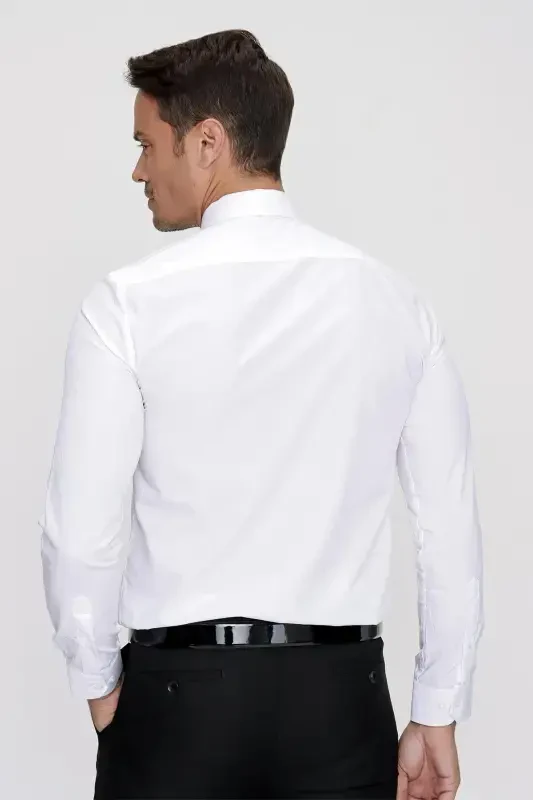 White Slim Fit Plain Stiff Collar Easy Iron (GIFT BOXED) Long Sleeve Shirt - 3