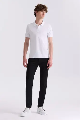 White Slim Fit Polo Neck T-Shirt - JAKAMEN (1)