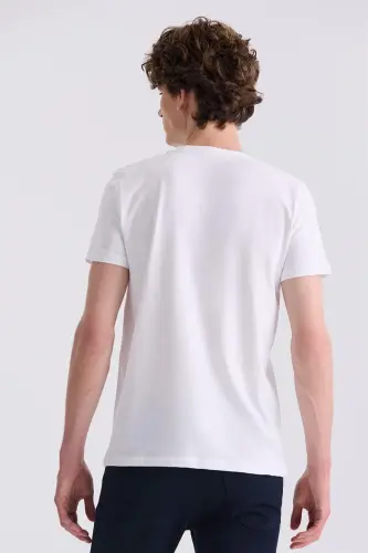 White Slim Fit Printed Crew Neck T-Shirt - 4