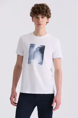 White Slim Fit Printed Crew Neck T-Shirt - Modazone (1)