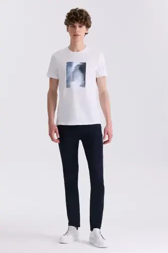 White Slim Fit Printed Crew Neck T-Shirt - Modazone (1)