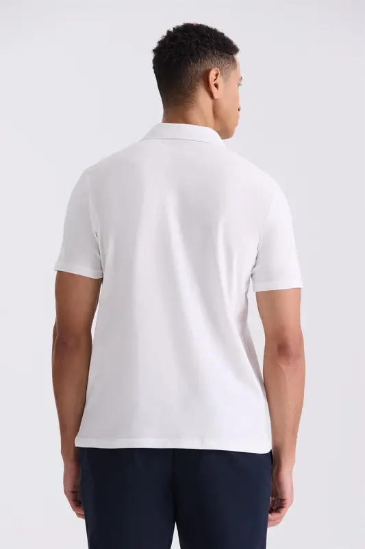 White Slim Fit Zip-Up Polo Neck T-Shirt - 1