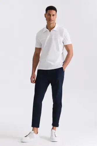 White Slim Fit Zip-Up Polo Neck T-Shirt - 3